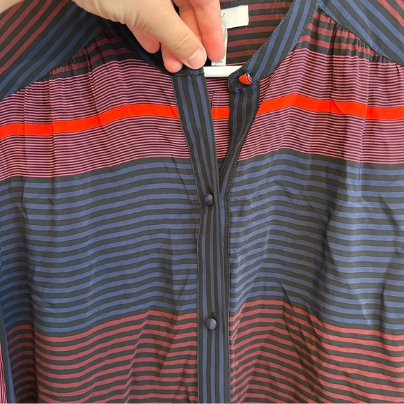 Joie Blue and Red Long Sleeve Ishana Buttoned Blouse Women’s Medium - Picture 4 of 8